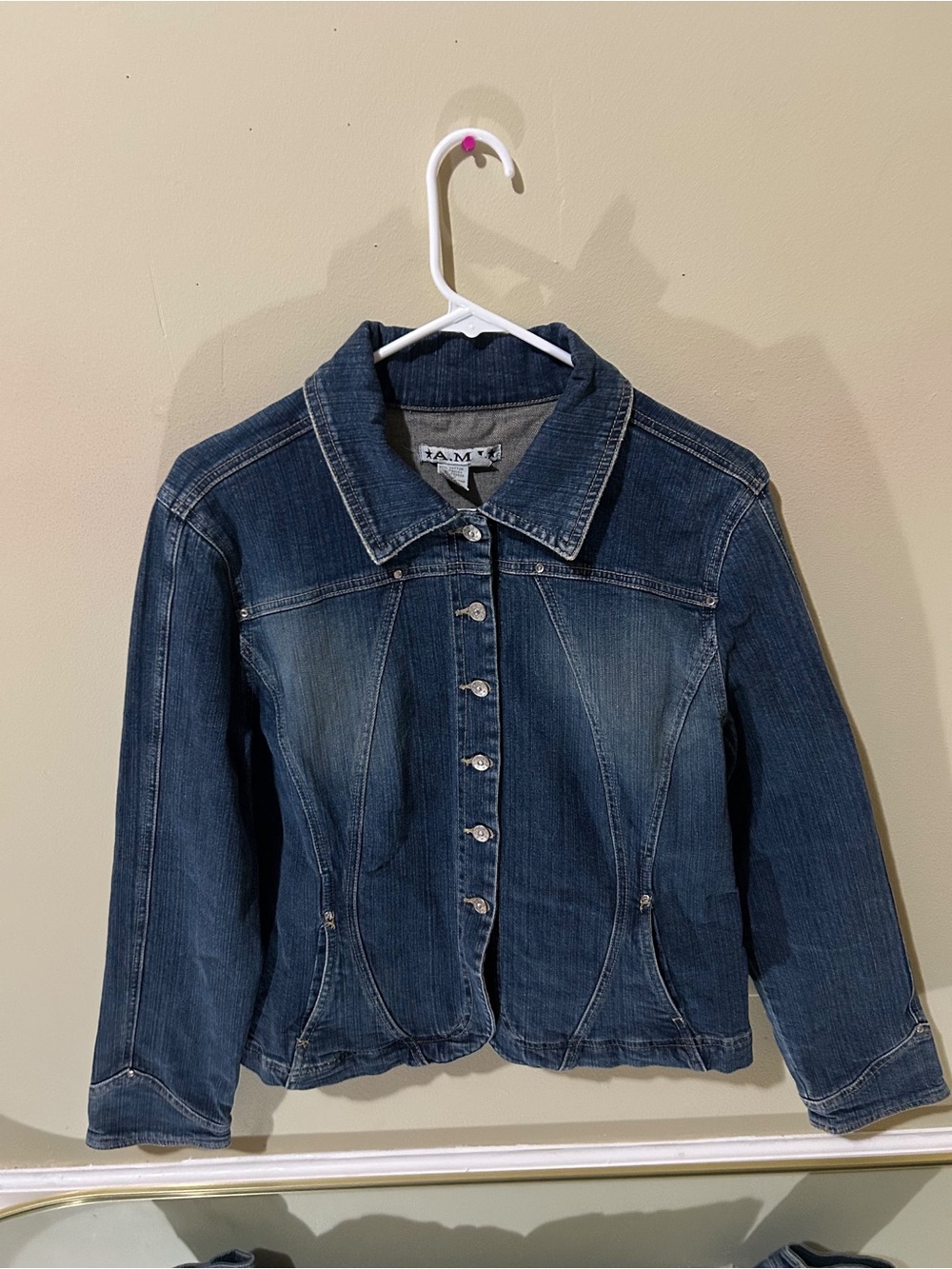 Classic Dark Blue Denim Jacket with Button-Front